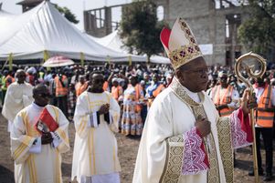 Le cardinal congolais Fridolin Ambongo lors d’une messe pour la paix à Goma, dans l’est de la RD-Congo, le 28 janvier 2024. 