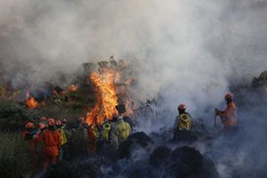 Pompiers en intervention pour tenter d’éteindre un incendie au Pantanal, la plus vaste zone humide de la planète, située au Brésil, le 15 juin 2024.