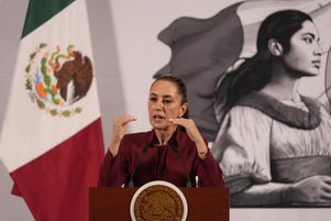 La présidente du Mexique, Claudia Sheinbaum, donne sa conférence de presse matinale au Palais national de Mexico, mercredi 2 avril 2025.