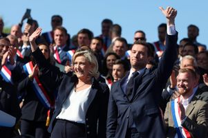 Rassemblement de soutien à Marine Le Pen, le 5 avril 2025 à Paris, après sa condamnation à une peine d’inéligibilité.